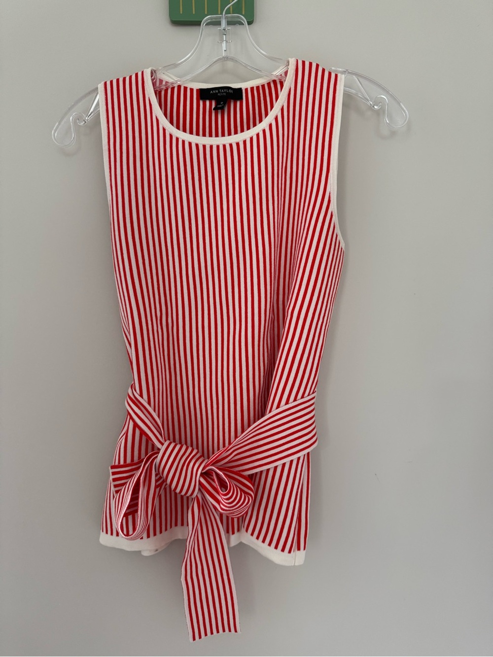 Ann Taylor Red and White Striped Tie-Front Tank